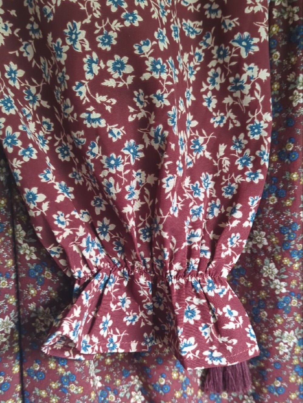 Women's Long Sleeve Floral Maxi Dress - Burgundy - Picture 9 of 12